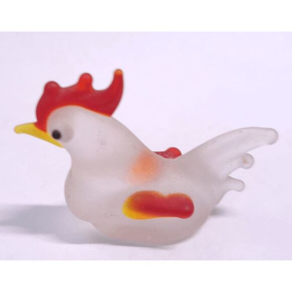 Chicken Figurine Rooster Frosted Glass Miniature 1" Tiny Bird Micro Mini Figure - Picture 1 of 2